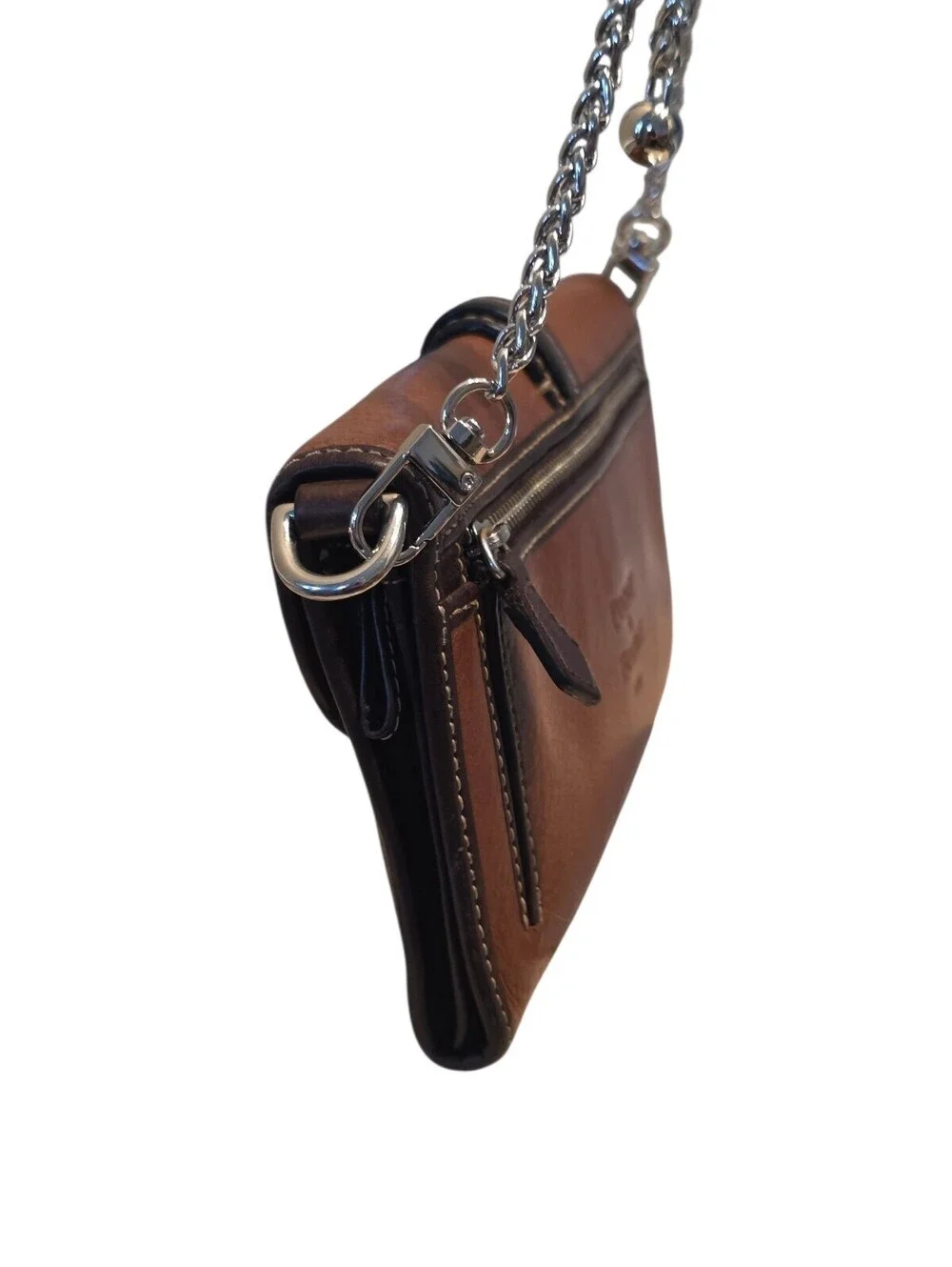 Dooney & Bourke 1975 Brown Leather Organizer Clutch Chain Crossbody Bag